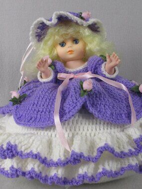 Handmade Collectible Bed Doll Deep Lilac White Decorative Vintage Style Soft NEW